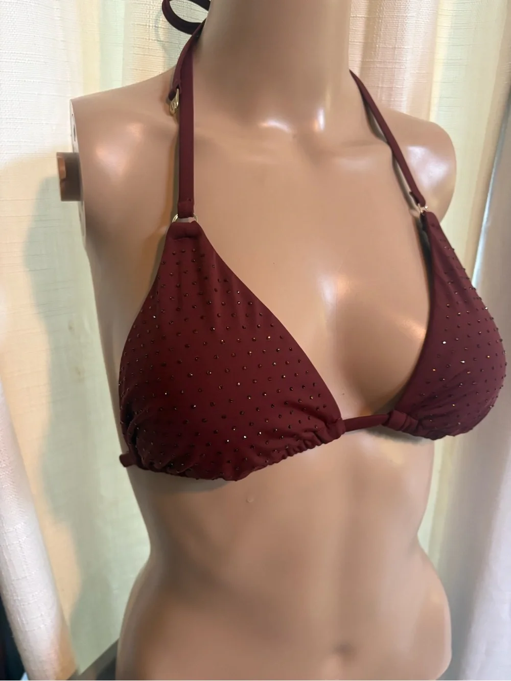 Victoria’s Secret Burgundy Rhinestone Triangle Bikini Top - med new